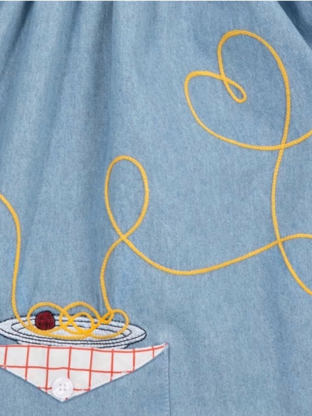 Disney Light Blue Denim Peter Pan Collar Midi Dress with Embroidered Characters - Picture 5 of 6